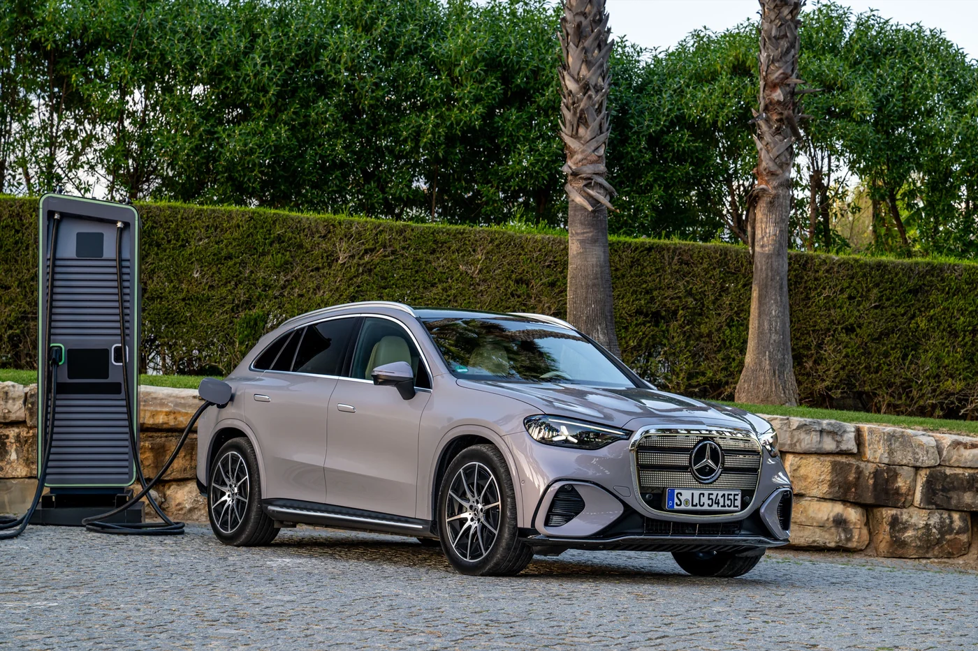 Electric Mercedes GLC plugged in at a charger
