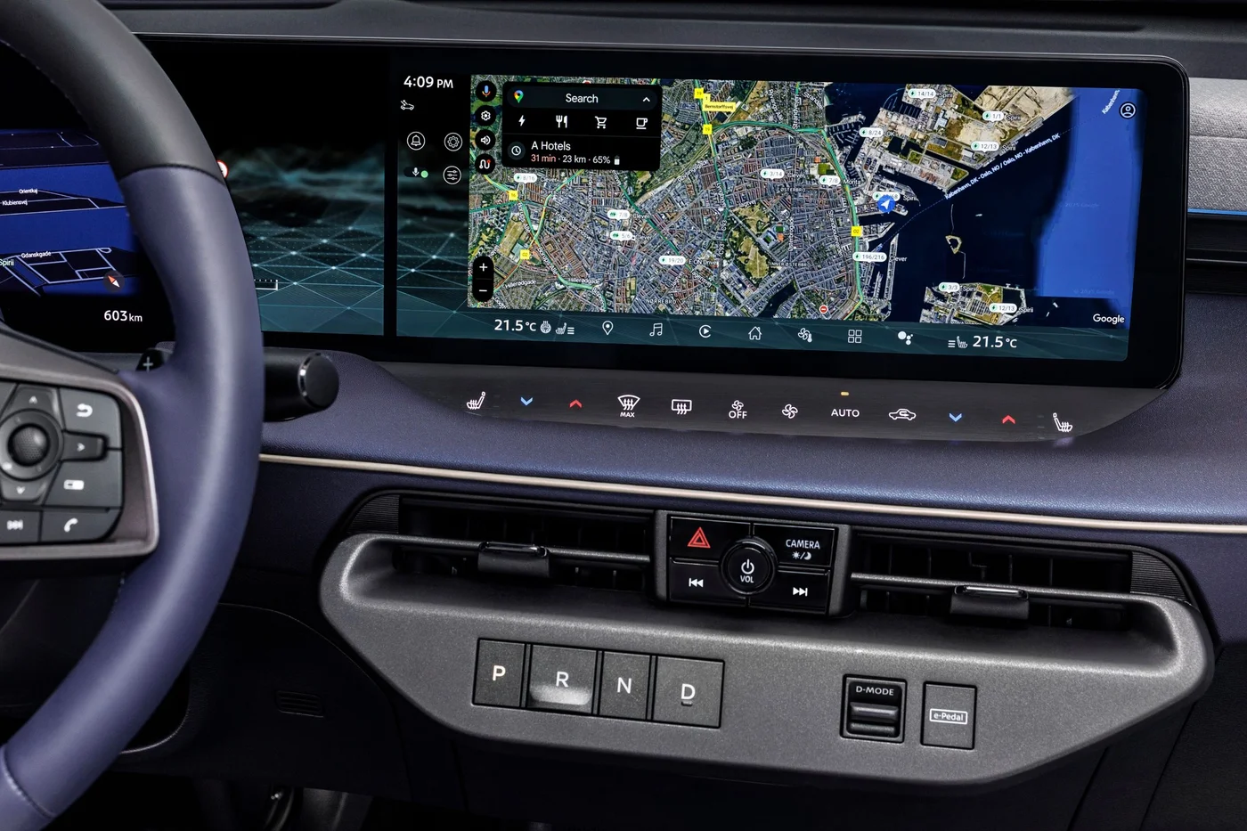 Nissan Leaf centre screen showing Google Maps